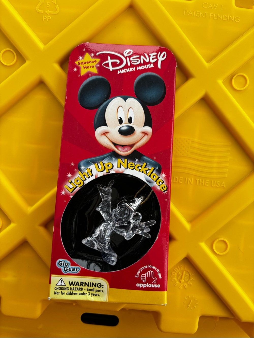 Disney Mickey Mouse Light-Up Necklace - Red Packaging, Yellow Background